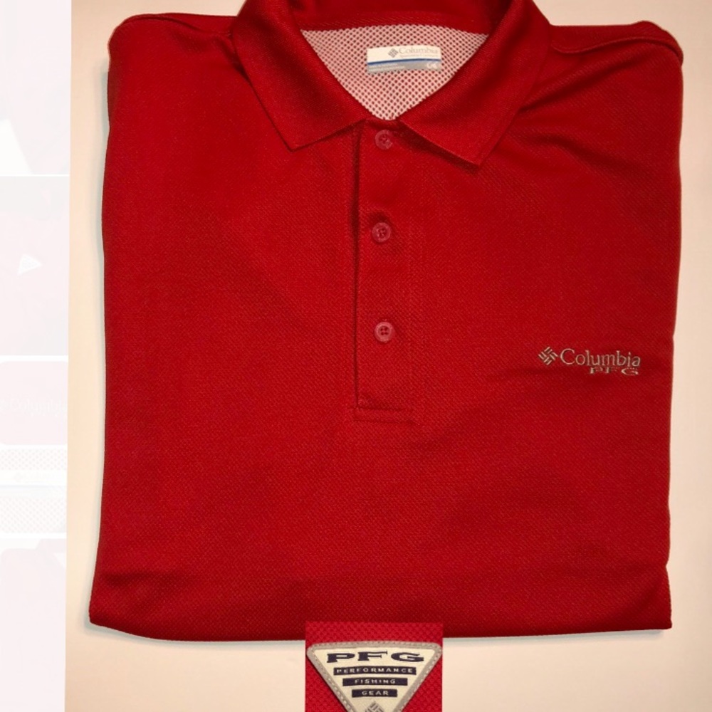 Columbia PFG Omni Shade Red Polo Shirt SzL